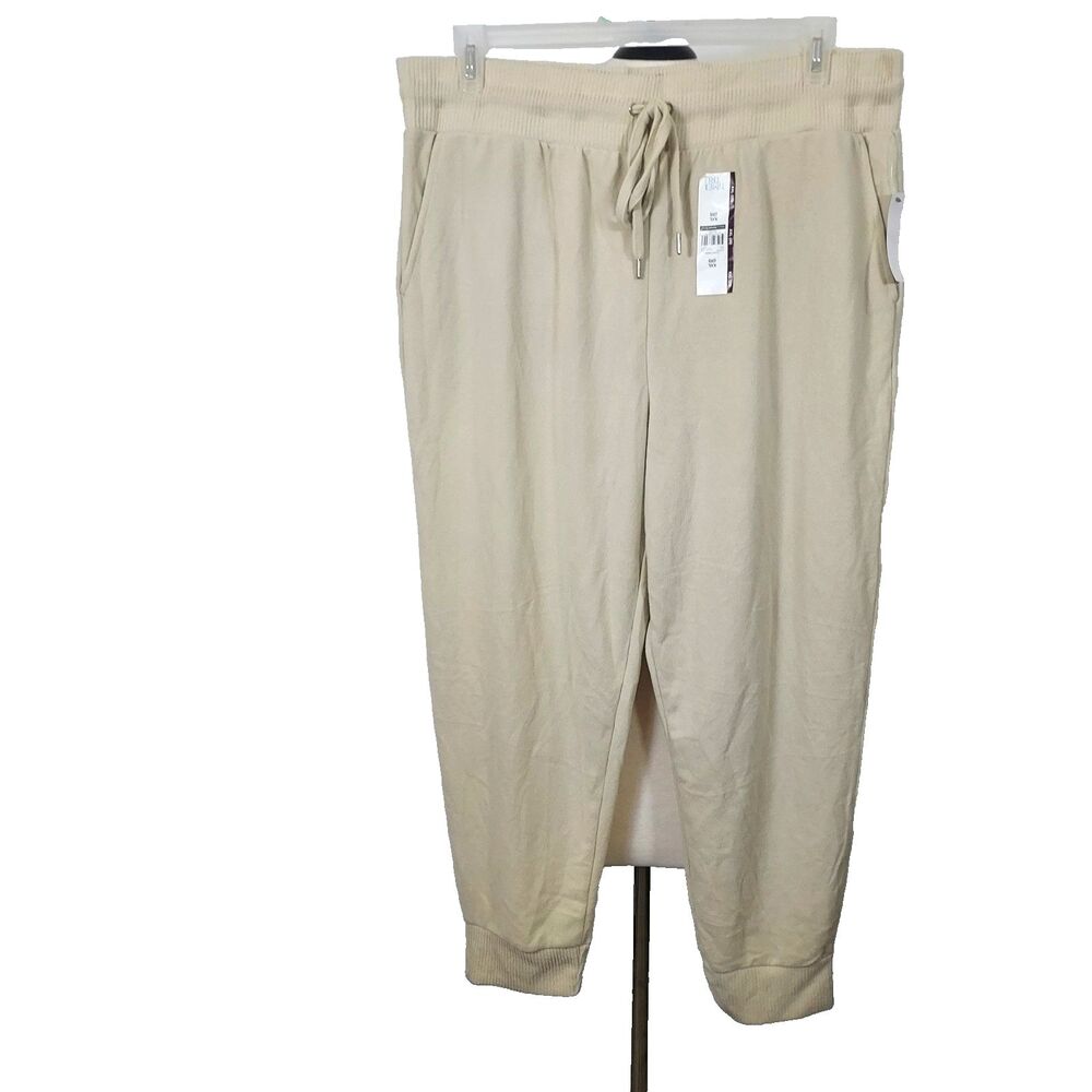 Time and Tru Women Elastic Waist Cozy Jogger Pants Size XXL 20 Beige Pockets NWT